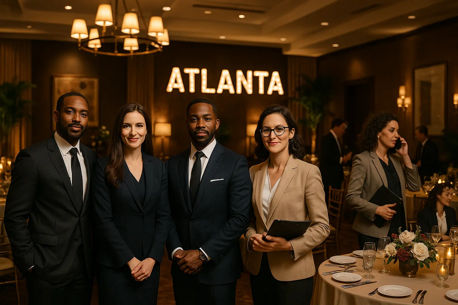 Corporate leaders managing a high-end Atlanta business event